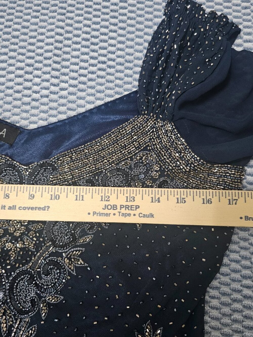 JKARA Navy Blue Long Sleeve Beaded Wedding Prom Formal Gown Women’s Dress Size 8 - Picture 6 of 7